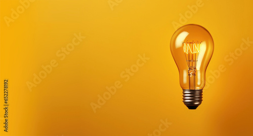 Light bulb on a yellow background. Idea, inspiration. Symbol of creativity, mind, thinking, success