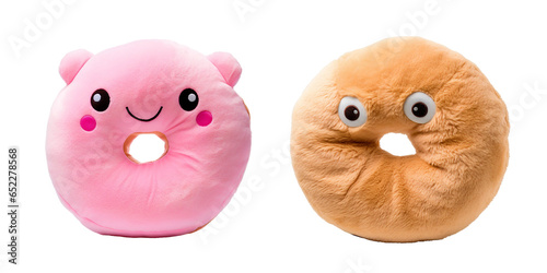 Plush toy shaped like a donut, transparent background, isolated image, generative AI
