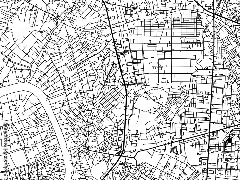Vector road map of the city of  VNM Thuan An in Vietnam with black roads on a white background.