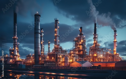Oil and gas industrial zone, oil refinery industrial pipelines, oil refining equipment, ecosystem and healthy environment concepts Generative AI