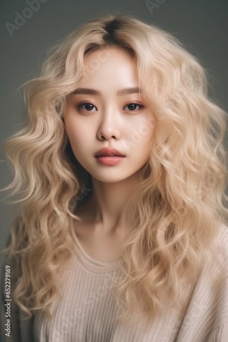 Young asian beauty woman  korean makeup style. Generative Ai