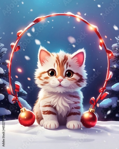 cat with christmas balls