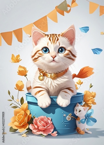 cat and flowers