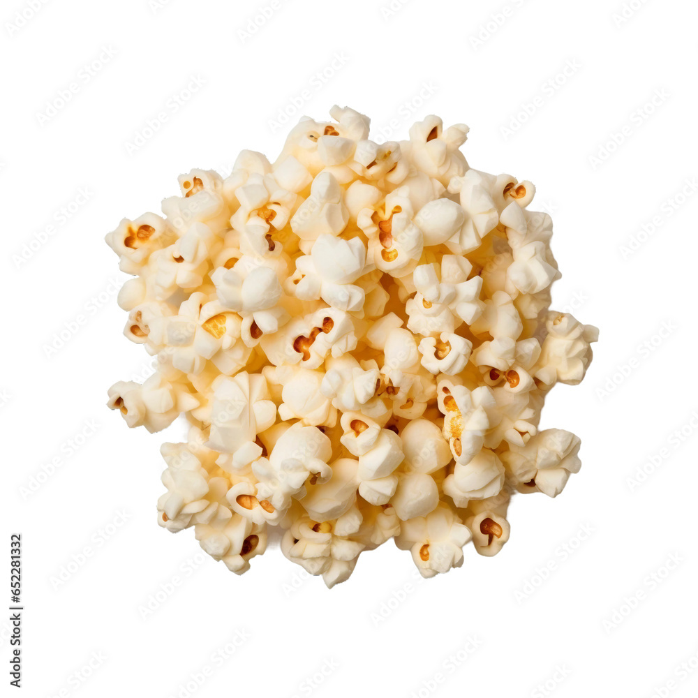 Popcorn, top view, transparent background, isolated image, generative AI
