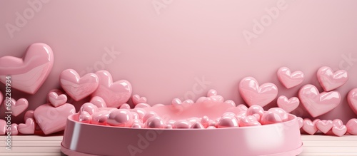 Valentine s Day podium with pink heart display Modern stand for holiday greeting card © AkuAku