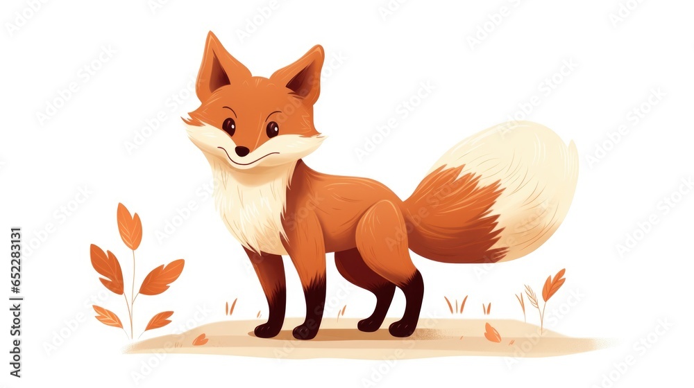 Cute cartoon red fox isolated on white background.