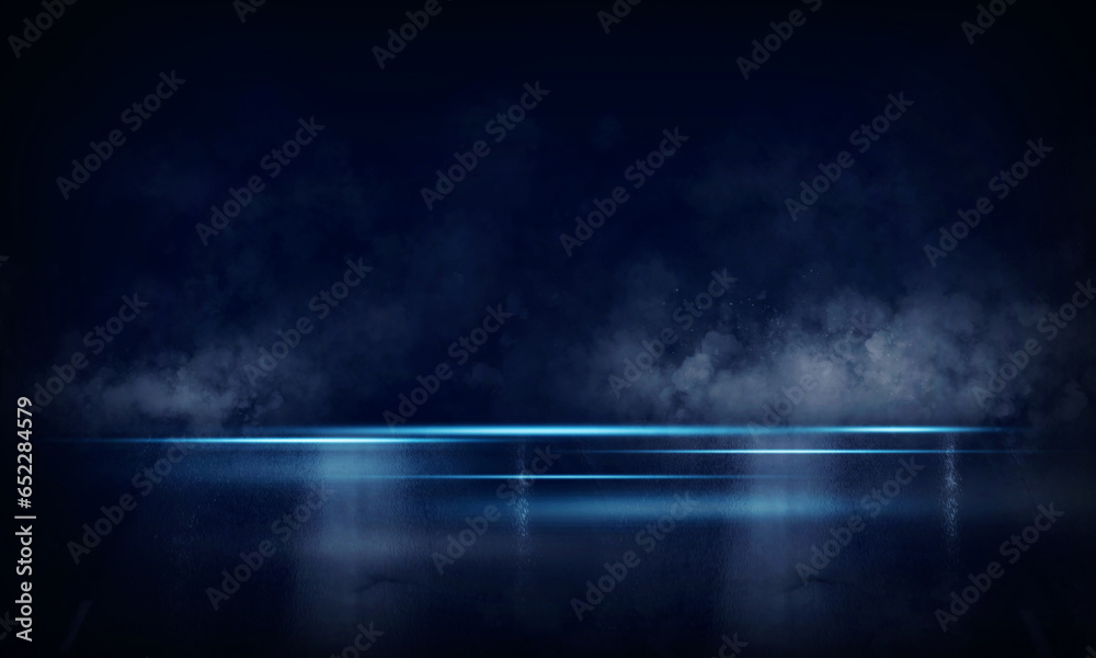 Fototapeta premium Dynamic Smoke and Fog Set the Stage on a Dark Abstract Backdrop with Spotlight