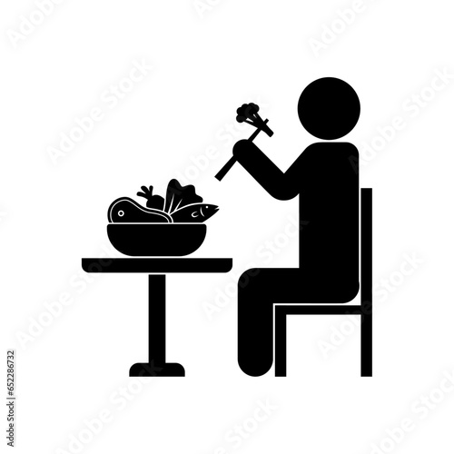 Vector Illustration of Person Eating a Healthy Meal in Solid Color, Good for Healthy Eating Silhouette illustration.