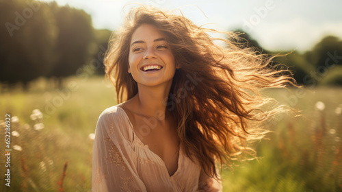 portrait of a gorgeous blonde girl in a field