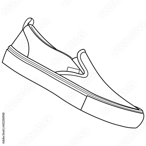 hand drawn sneakers, moccasin, slipon, gym shoes, side and sole view. Image in different views - front, back, top, side, sole and 3d view. Doodle vector illustration	
