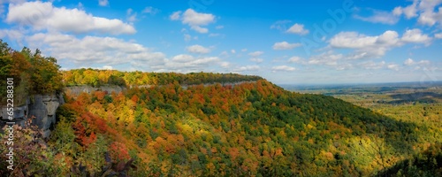 Canvas Print Panoramic scene of green mountains and trees in Thacher State Park in New York w