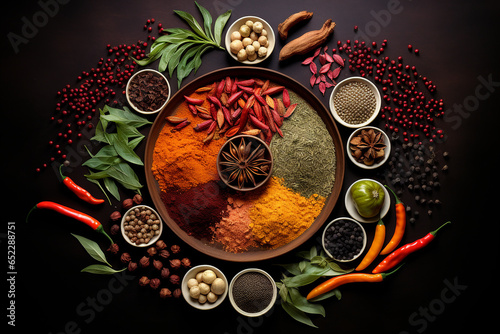 Spices and herbs arranged beautifully