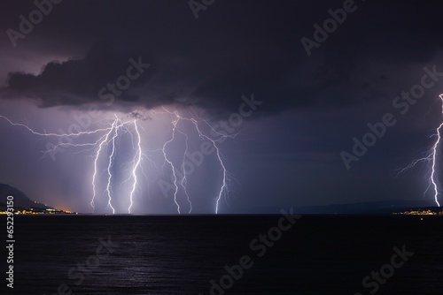 Stunning view of thunder rolling in over the shoreline of Split, Croatia