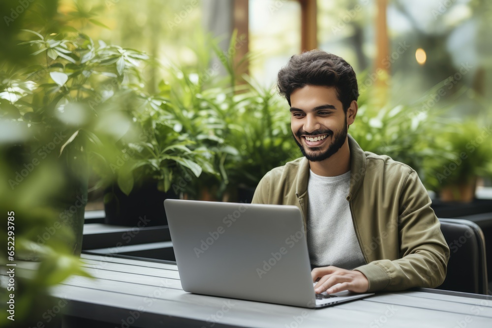 Portrait of smiling african american man using laptop in cafe, looking at camera. Portrait of smiling african american man using laptop in cafe, looking at camera.