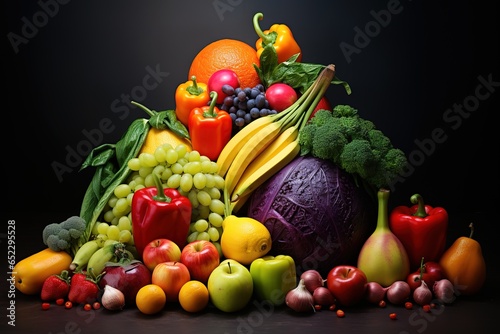  many different fruits and vegetables arranged together on a table