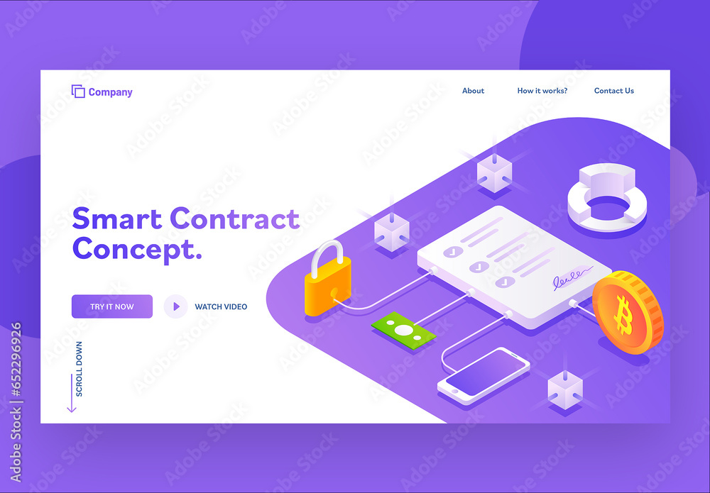 Responsive Landing Page OR Hero Image For Smart Contract Concept Based ...