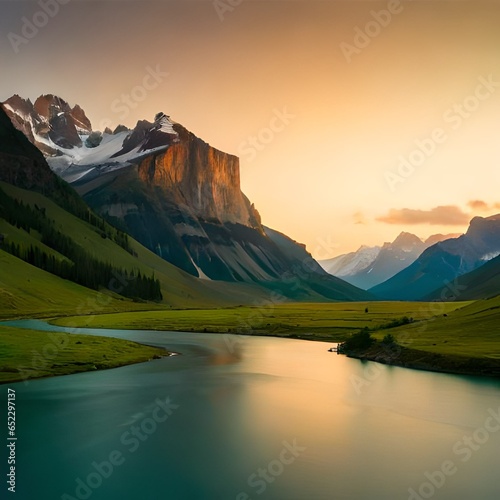 sunset over the lake near moutains © namra
