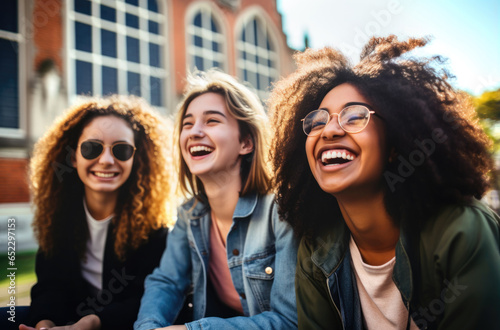 A group of international students are happy and laughing. Generated by AI