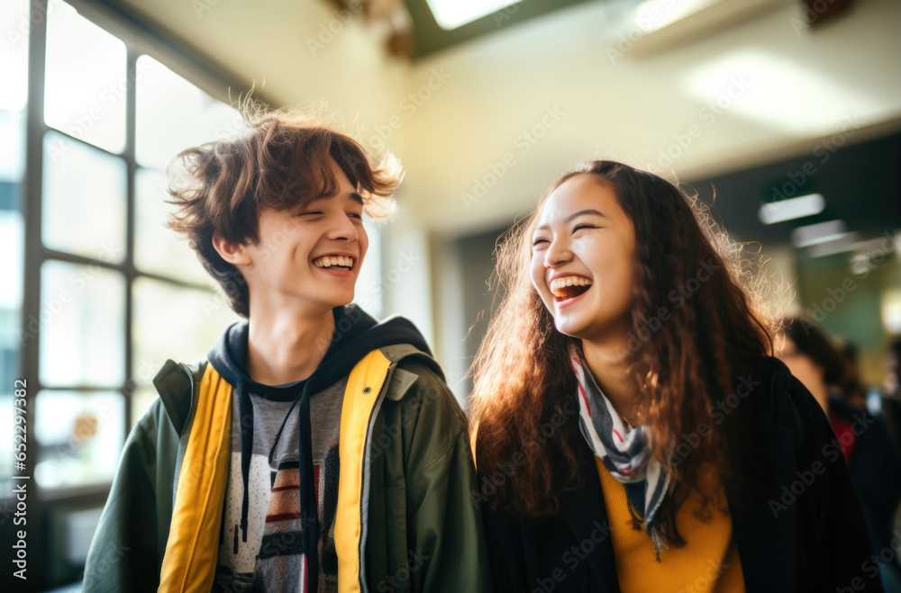Fototapeta premium A group of international students are happy and laughing. Generated by AI