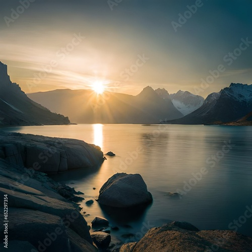 sunset over the lake near moutains © namra