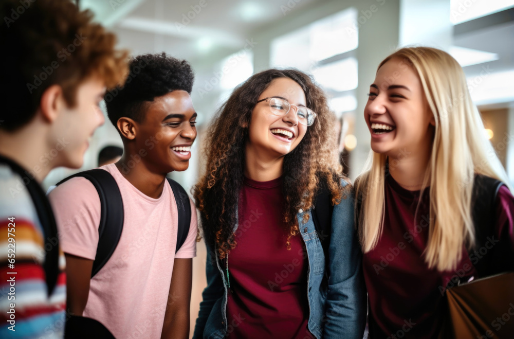 Fototapeta premium A group of international students are happy and laughing. Generated by AI