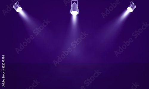 spotlight on stage realistic studio lights empty background dark wall smoke effect with round podium, photo