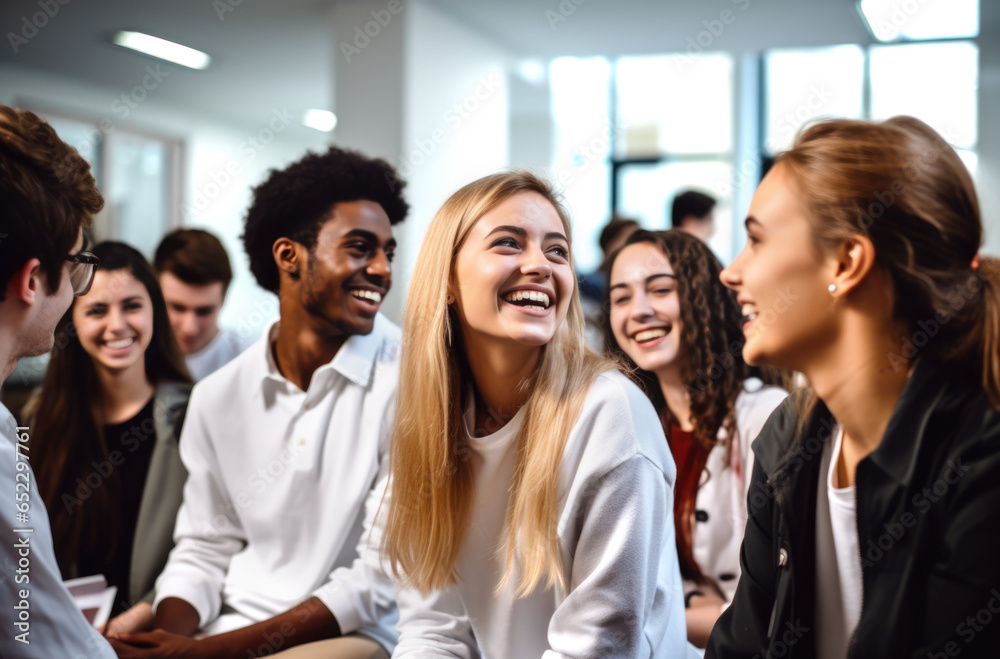 A team of international medical students are happy and laughing. Generated by AI A team of international medical students are happy and laughing. Generated by AI