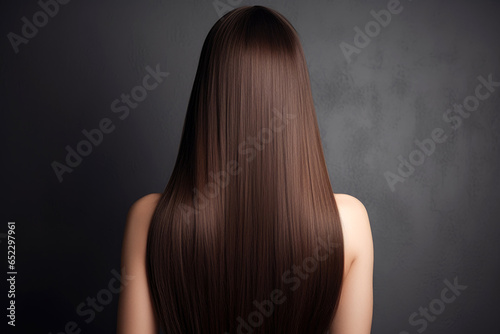 person with long hair. back view. Shampoo advertising, hair care. Generative Ai