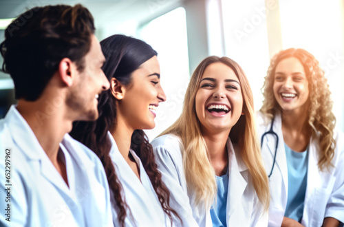 A team of international medical students are happy and laughing. Generated by AI