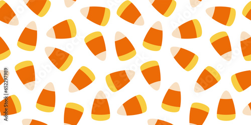 Halloween Candy Corn Seamless Pattern on White Background. Design for Halloween. Vector cartoon.