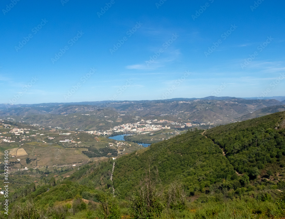 Panoramic view of the city of Peso da Régua from the As Meadas mountain range. Portugal.