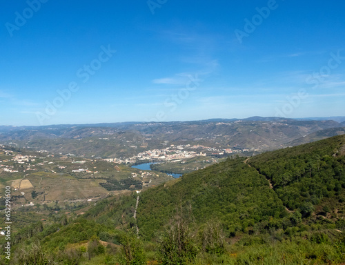 Panoramic view of the city of Peso da Régua from the As Meadas mountain range. Portugal.