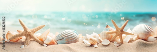 light teal and sandy beige, watercolor seashells and starfish