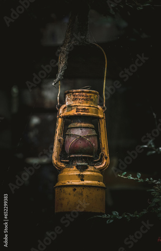old lantern on black background