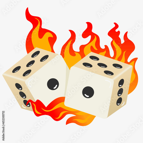 Dice or gaming dice for gambling,  with fire. Vector illustration EPS10