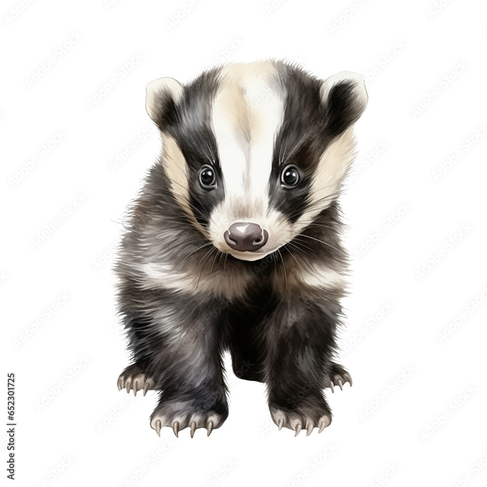 Obraz premium Cute badger watercolor illustration. PNG. Ai generated illustration.