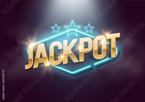 Shining Jackpot sign with a neon frame. Vector illustration.
