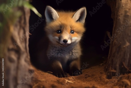 Cute fox cub: an enchanting animal encounter. Generative AI © Verena