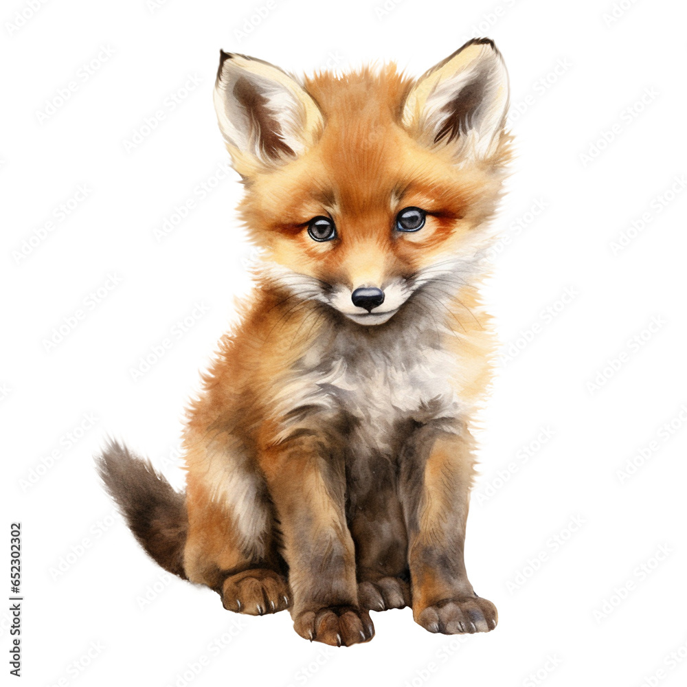 Cute fox watercolor illustration. PNG. Ai generated illustration.