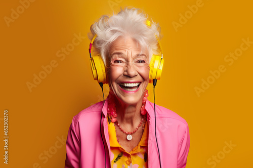 Photo of senior woman with funky look