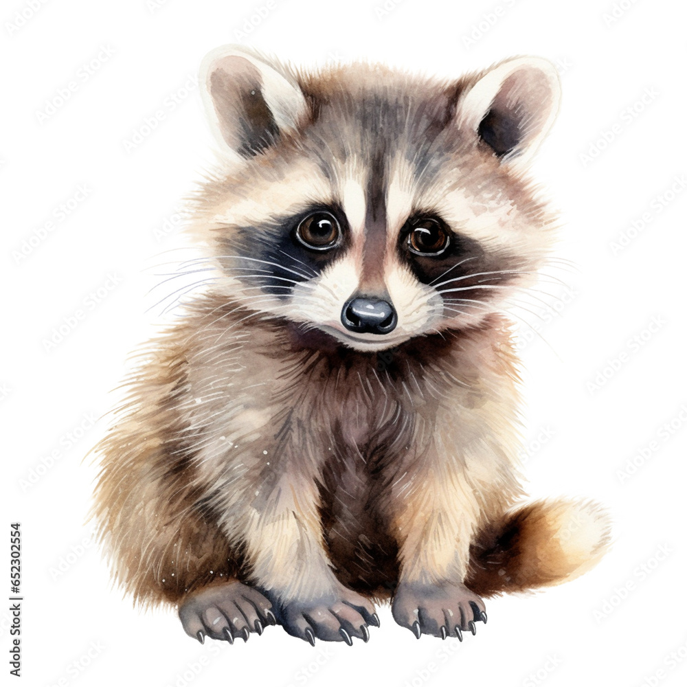 Cute raccoon watercolor illustration. PNG. Ai generated illustration. - obrazy, fototapety, plakaty 