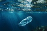 A plastic bottle floats in the sea. Generative AI