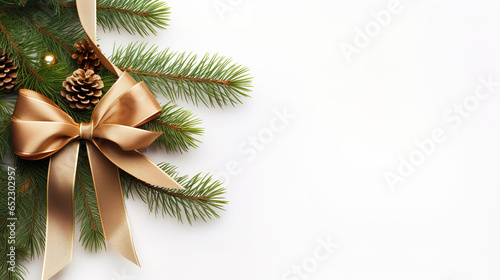 Creative Festivity  Christmas Frame with Ribbon  Gift  and Free Copy White Space. Ai Generative.