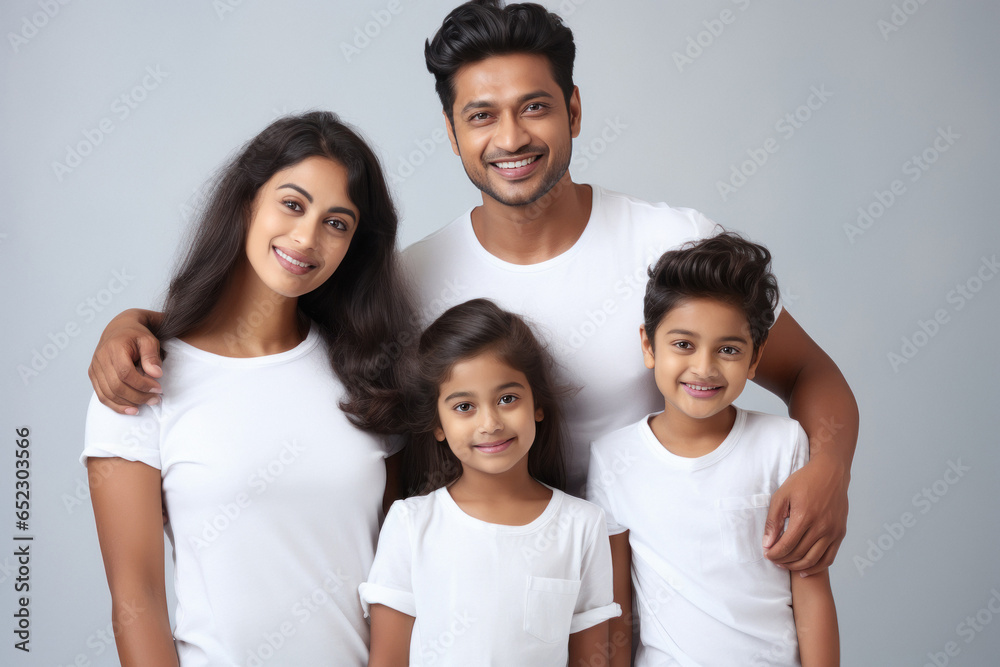 Happy Indian family standing together on white background. Happy Indian family standing together on white background.