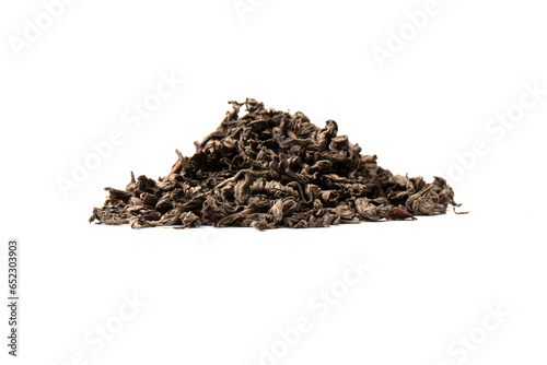 Dried tea leaves isolated on a white background.
