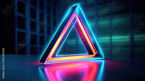cool geometric triangular figure in a neon laser light