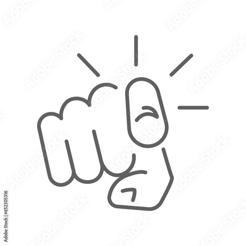 Finger pointing icon. Hand gesture of index finger pointer at viewer. Gesturing towards you. Line pictogram silhouette symbol. Editable stroke vector illustration. Design