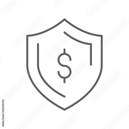 Guarantee financial, protect dollar icon. money insurance with shield. currency wealth badge. savings and investment safety care. Editable stroke vector illustration. Design