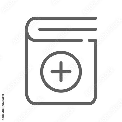 Add book icon. Creating new folder. cover dictionary with plus symbol for add literature file. bookshelf sign for web app logo. Editable stroke Vector illustration. Design