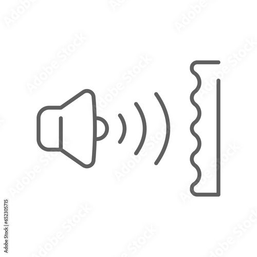 Soundproofing icon. sound insulation and heading for door. soundproof layer. Noise absorbing. line or outline pictogram. editable stroke. Vector illustration. Design